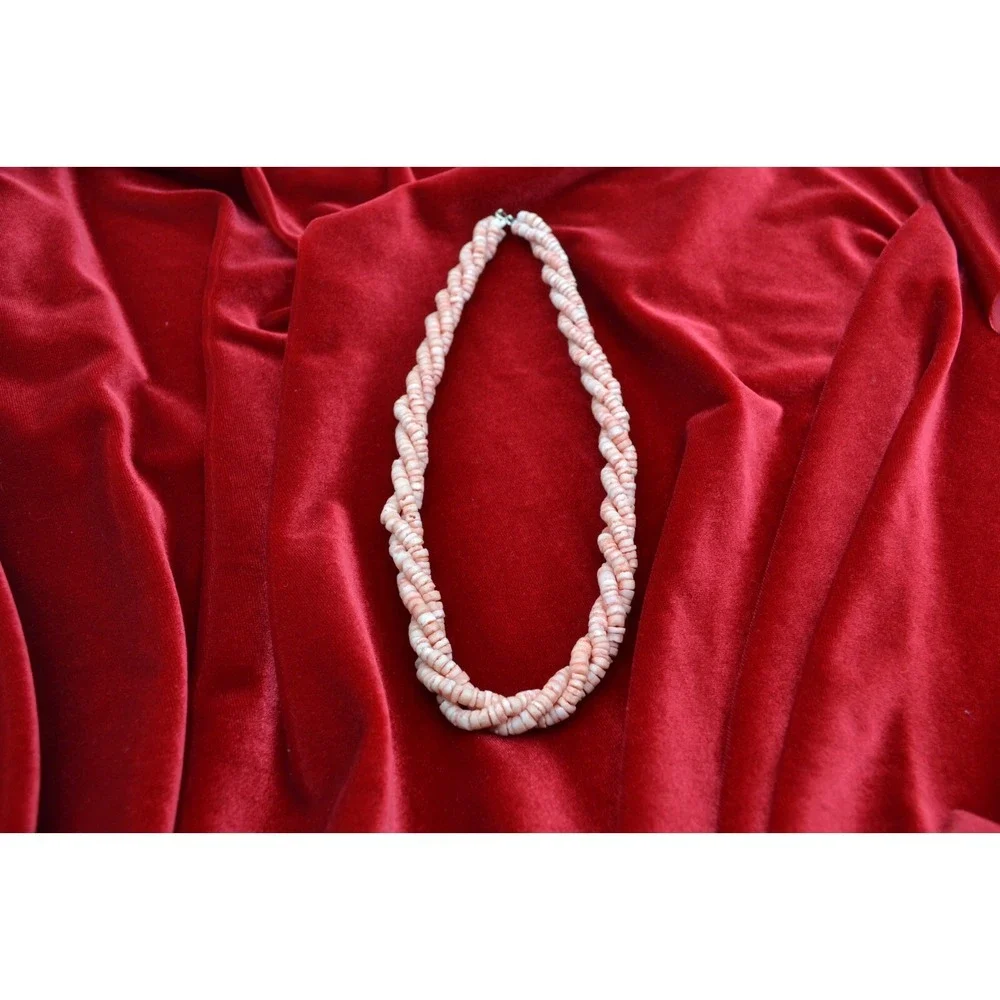 Vintage Pink Coral Heishi Bead Necklace Multi Strand Twisted Torsade MCM 22in